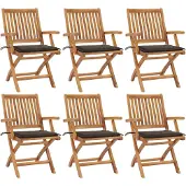 vidaXL Klappstühle mit Kissen, 6-teilig, Massivholz Teakholz