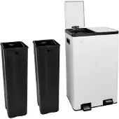 SVITA TMH2X30 Mülleimer 60L Mülltrennsystem 2 Fächer 2x30L Softclose-Deckel Pedal versteckbar Kunststoff Inneneimer Weiß