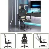 The Living Store Gaming-Stuhl mit Massagefunktion Schwarz und Creme Stoff