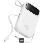 Baseus Qpow2 Dual-Cable Digital Display Fast Charge Power Bank 10000mAh 22.5W Stellar White, 10000 mAh, Lithium Polymer (LiPo), Weiß