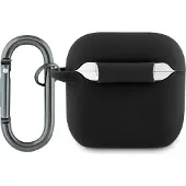 Lacoste Hülle Case AirPods 4 Silikon schwarz Logo Krokodil grün mit Karabiner