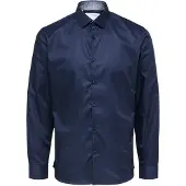 Selected Langarmhemd "SLHSLIMZARK LS SHIRT", Herren, Gr. M, N-Gr, blau (schwarz sapphire), Web, Obermaterial: 100% Baumwolle, unifarben, slim fit, Hemden Langarmhemd