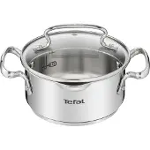 Tefal Kochtopf "Duetto+", grau (edelstahl), H:8cm Ø:16cm, Töpfe, Kochtopf, hochglanzpoliert, Glasdeckel mit Siebfunktion