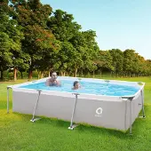 Markenlos Rechteckiges Familienpool mit Stahlrahmen - Grau, 3x2 m