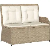 Syfax Gartenbank Schwarz und Cremeweiß Poly-Rattan