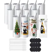 Vevor 12er-Pack Gerade Sublimationsbecher, 591,5 ml Blanko-Becher, Edelstahl-Doppelwandbecher mit Strohhalm, Deckel, Bürste, Boden, Schrumpffolie, Geschenkbox, für Wärmepresse und Wärmeübertragung