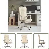 The Living Store Bürostuhl mit Liegefunktion Creme Kunstleder