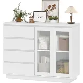 HOMCOM SIDEBOARD MDF Glas Weiß