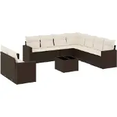 Syfax 10-tlg. Garten-Sofagarnitur mit Kissen Braun Poly Rattan