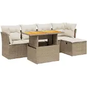 Syfax 6-tlg. Garten-Sofagarnitur mit Kissen Beige Poly Rattan