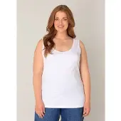 Base Level Curvy Tanktop , Damen, Gr. 50, weiß, Jersey, Obermaterial: 94% Baumwolle, 6% Elasthan, unifarben, normal hüftbedeckend, Rundhals, Tops Tanktop, in großen Größen