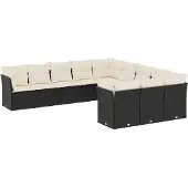 Syfax 11-tlg. Garten-Sofagarnitur mit Kissen Schwarz Poly Rattan