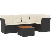 Syfax 6-tlg. Garten-Sofagarnitur mit Kissen Schwarz Poly Rattan