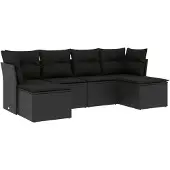 Syfax 6-tlg. Garten-Sofagarnitur mit Kissen Schwarz Poly Rattan