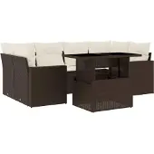 Syfax 7-tlg. Garten-Sofagarnitur mit Kissen Braun Poly Rattan