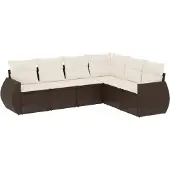 Syfax 6-tlg. Garten-Sofagarnitur mit Kissen Braun Poly Rattan
