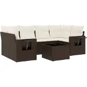 Syfax 7-tlg. Garten-Sofagarnitur mit Kissen Braun Poly Rattan