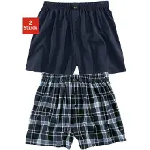 H.I.S. Boxer H.I.S "Boxershorts für Herren", Herren, Gr. M, 2 Stk., blau (marine, kariert), Obermaterial: 100% Baumwolle, kariert, unifarben, körpernah, Unterhosen Boxer, in weiter Passform, Topseller