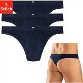 H.I.S. String H.I.S, Herren, Gr. S, 3 Stk., blau (marine), Jersey, Obermaterial: 95% Baumwolle, 5% Elasthan, unifarben, körpernah, Unterhosen String, aus weichem Baumwoll-Stretch