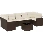 Syfax 8-tlg. Garten-Sofagarnitur mit Kissen Braun Poly Rattan