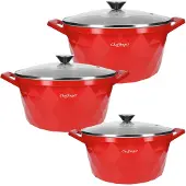 Cheffinger Cf-Diac03: 6-teiliges Diamant-Kasserollen-Set-20Cm,24Cm,28Cm Rot