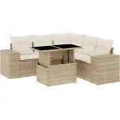 Syfax 6-tlg. Garten-Sofagarnitur mit Kissen Beige Poly Rattan