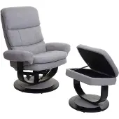 Mendler Relaxsessel HWC-C16, Fernsehsessel TV-Sessel Hocker mit Staufach, MVG- Stoff/Textil hellgrau