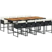 Syfax 9-tlg. Garten-Essgruppe mit Kissen Schwarz Poly Rattan