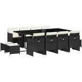 Syfax 13-tlg. Garten-Essgruppe mit Kissen Schwarz Poly Rattan