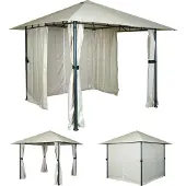 Mendler Pergola Terrassenüberdachung mit Seitenwand - crème-beige, 3x3m
