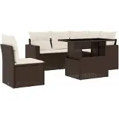 Syfax 6-tlg. Garten-Sofagarnitur mit Kissen Braun Poly Rattan