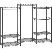 Vevor Mobiler Kleiderständer Garderobenständer 362 kg Belastbar, Freistehender Kleiderständer 174x180x45 cm 3 Kleiderstangen, Multifunktional 8-lagig, für Schlafzimmer, Wäscheraum, Ankleidezimmer