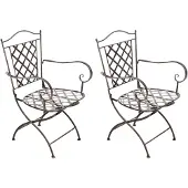 CLP 2er Set Eisenstühle Adara im Jugendstil I Outdoor-Stühle mit Armlehnen I Handgefertigte Gartenstühle aus Eisen, Farbe: bronze