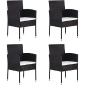 Syfax Gartenstühle mit Kissen in Cremeweiß 4 Stk. Schwarz Polyrattan