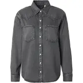 Levi's Jeansbluse "TEODORA WESTERN SHIRT", Damen, Gr. XS (34), grau (chipped schwarz oyster top), Web, Obermaterial: 100% Baumwolle, hüftbedeckend, Blusen Jeansbluse, mit Druckknöpfen