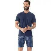 Mey Shorty "Straight", Herren, Gr. XXL, blau (yacht blau), Single Jersey, Obermaterial: 100% Baumwolle, bequem kurz, V-Ausschnitt, Homewear-Sets Shorty, Kurzarm-Shirt mit Brusttasche