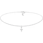 Elli Choker "Halskette Choker Kreuz Religion Zirkonia 925 Silber" Gr. 36, silber, Halsketten, Damen, mit Steinen, Silber 925 (Sterlingsilber), Choker