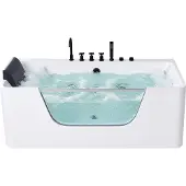 Beliani Whirlpool Badewanne Weiß Acryl Rechteckig 160 x 75 cm mit Armatur Kopfstütze Sichtfenster Modern Indoor Whirlwanne Massage Wanne