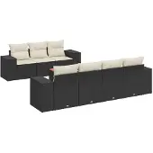 Syfax 8-tlg. Garten-Sofagarnitur mit Kissen Schwarz Poly Rattan
