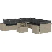 Syfax 11-tlg. Garten-Sofagarnitur mit Kissen Hellgrau Poly Rattan