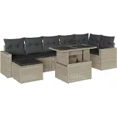 vidaXL 8-tlg. Garten-Sofagarnitur mit Kissen Hellgrau Poly Rattan