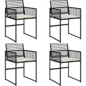 Syfax Gartenstühle mit Kissen 4 Stk. Schwarz Poly Rattan