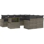 Syfax 9-tlg. Garten-Sofagarnitur mit Kissen Grau Poly Rattan