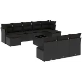 Syfax 11-tlg. Garten-Sofagarnitur mit Kissen Schwarz Poly Rattan