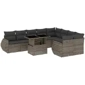 Syfax 10-tlg. Garten-Sofagarnitur mit Kissen Grau Poly Rattan