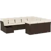Syfax 11-tlg. Garten-Sofagarnitur mit Kissen Braun Poly Rattan