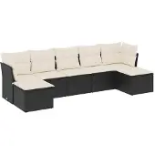 Syfax 7-tlg. Garten-Sofagarnitur mit Kissen Schwarz Poly Rattan