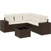 Syfax 6-tlg. Garten-Sofagarnitur mit Kissen Braun Poly Rattan