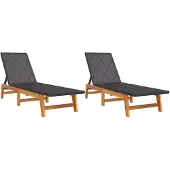 Syfax Sonnenliegen 2 Stk. Schwarz Braun Poly Rattan Massivholz Akazie