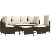Syfax 5-tlg. Garten-Sofagarnitur mit Kissen Braun Poly Rattan